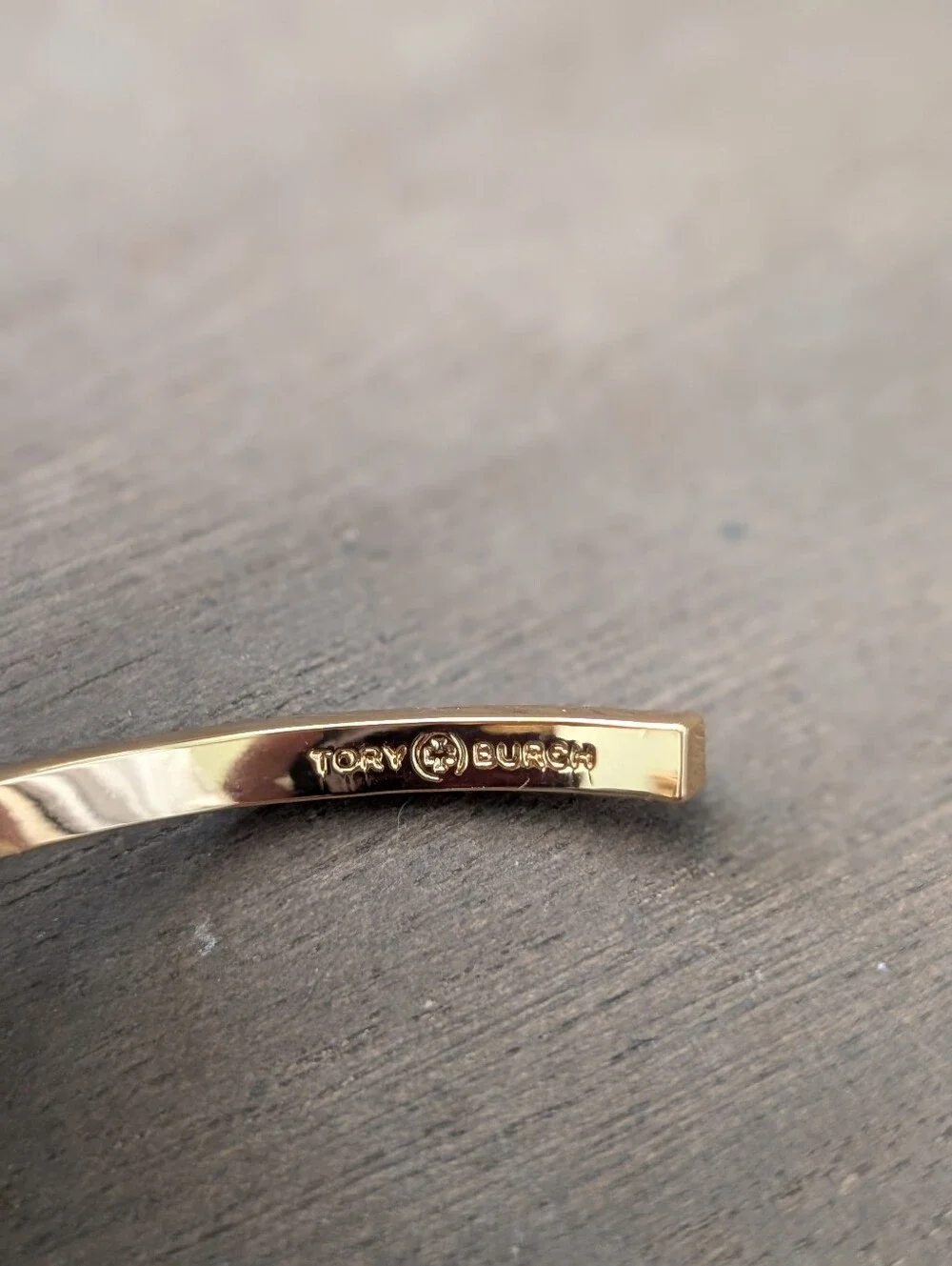 TORY BURCH White Logo Enamel Open Cuff Bangle